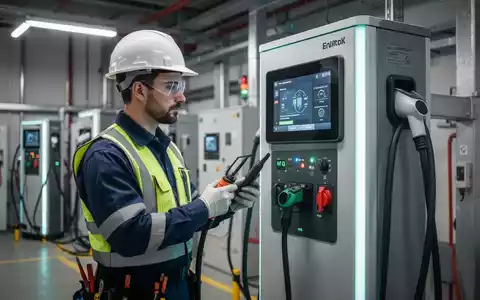 Elektriker bei der fachgerechten Sicherheitsprüfung einer E-Ladestation im industriellen Umfeld. - Foto: über boerse-global.de