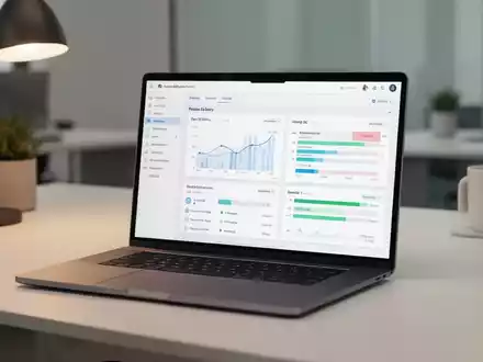 Moderner Arbeitsplatz mit einem Laptop, auf dem eine Projektmanagement-Software zur digitalen Zeiterfassung zu sehen ist. - Foto: über boerse-global.de