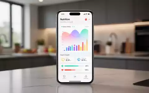 Ein Smartphone zeigt ein digitales Dashboard zur Kalorien- und Ernährungsverwaltung in einer modernen Küchenumgebung. - Foto: über boerse-global.de