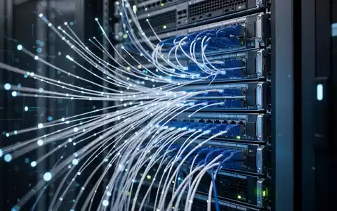 Modernes Server-Rack mit leuchtenden Glasfaserkabeln als Symbol für KI-gestützte, effiziente Arbeitsabläufe. - Foto: über boerse-global.de