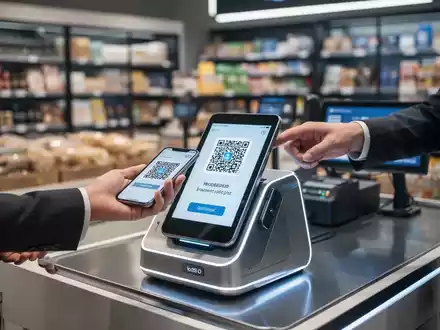 Ein Kunde scannt einen QR-Code an einem digitalen Kassenterminal im Einzelhandel. - Foto: über boerse-global.de