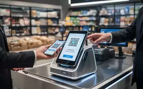 Ein Kunde scannt einen QR-Code an einem digitalen Kassenterminal im Einzelhandel. - Foto: über boerse-global.de