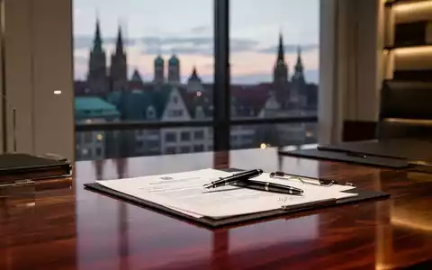 Ein edler Schreibtisch mit einem Füllfederhalter auf einem Rechtsdokument in einem modernen Anwaltsbüro. - Foto: über boerse-global.de