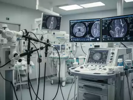 Modernes medizinisches Diagnosegerät und Bildschirme mit medizinischen Daten in einer klinischen Umgebung. - Foto: über boerse-global.de