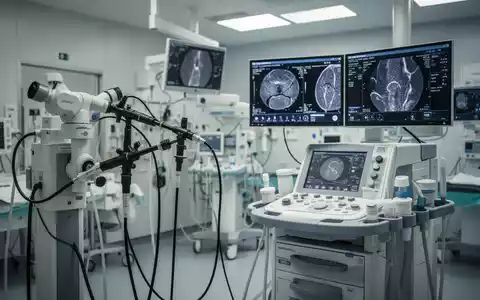 Modernes medizinisches Diagnosegerät und Bildschirme mit medizinischen Daten in einer klinischen Umgebung. - Foto: über boerse-global.de