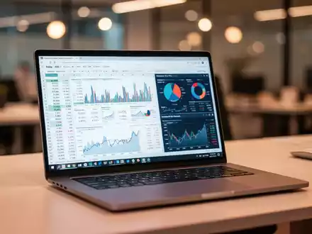 Laptop-Bildschirm mit professionellen Finanztabellen und Datenvisualisierungen in einem modernen Büro. - Foto: über boerse-global.de