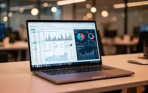 Laptop-Bildschirm mit professionellen Finanztabellen und Datenvisualisierungen in einem modernen Büro. - Foto: über boerse-global.de