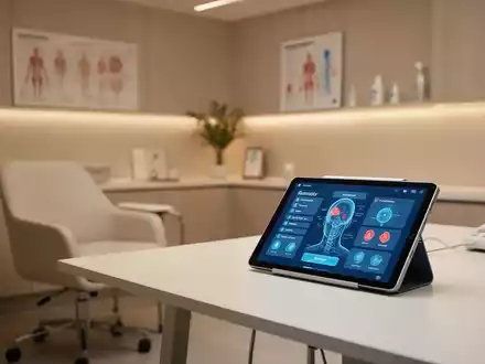 Ein modernes Tablet in einem medizinischen Behandlungsraum, das telemedizinische Versorgung und innovative Therapieansätze symbolisiert. - Foto: über boerse-global.de