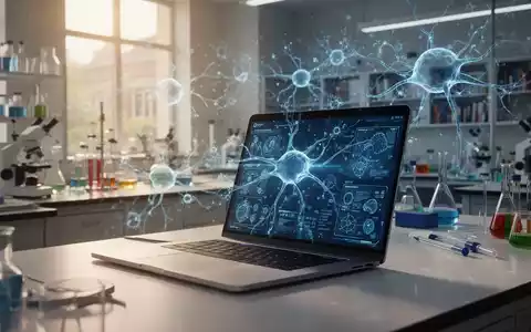 Ein moderner, sonnendurchfluteter universitärer Forschungsraum mit einem Laptop, auf dem digitale KI-Strukturen zu sehen sind. - Foto: über boerse-global.de