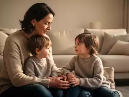 Ein Elternteil und ein Kind in einer warmen, unterstützenden Interaktion in einem Wohnzimmer. - Foto: über boerse-global.de