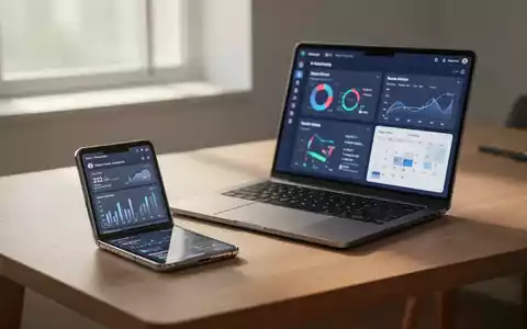 Moderner Arbeitsplatz mit Smartphone und Laptop, auf denen Produktivitäts-Apps und Daten-Dashboards zu sehen sind. - Foto: über boerse-global.de