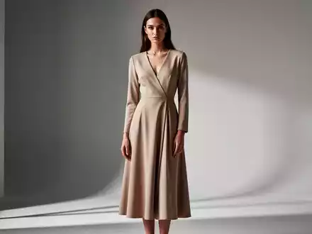 Minimalistisches Midi-Kleid mit klaren Schnitten in einer modernen, hellen Umgebung. - Foto: über boerse-global.de