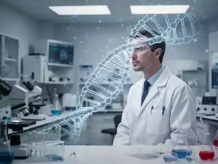 Wissenschaftler betrachtet eine holografische DNA-Struktur in einem modernen medizinischen Forschungslabor. - Foto: über boerse-global.de