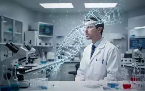 Wissenschaftler betrachtet eine holografische DNA-Struktur in einem modernen medizinischen Forschungslabor. - Foto: über boerse-global.de