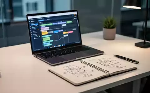 Moderner, strukturierter Arbeitsplatz mit Laptop und Projektplanungs-Diagrammen für effizientes Arbeiten. - Foto: über boerse-global.de