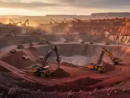 Große Kupfermine im Tagebau in der Wüstenlandschaft von Arizona bei Sonnenuntergang. - Foto: über boerse-global.de