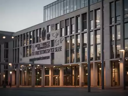 Ein modernes Parlamentsgebäude in Deutschland bei Dämmerung, das eine sachliche und ernste politische Atmosphäre vermittelt. - Foto: über boerse-global.de