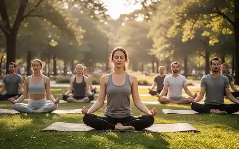 Eine Person praktiziert Achtsamkeitsübungen und Yoga in einem sonnigen, grünen Park als Symbol für mentale Gesundheit. - Foto: über boerse-global.de