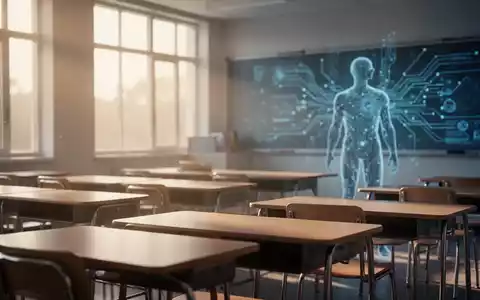 Leerer moderner Klassenraum mit Tischen und sanftem Sonnenlicht, symbolisiert eine Pause in der Technologieumsetzung. - Foto: über boerse-global.de