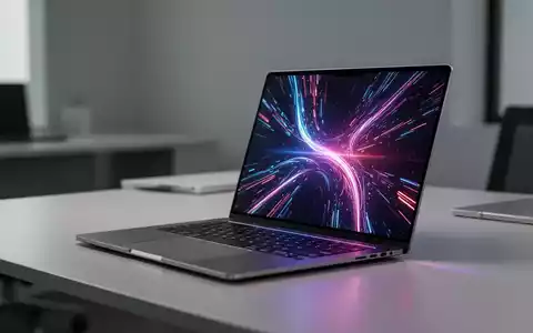 Schlankes High-End-Notebook mit lebendigem Display auf minimalistischem Schreibtisch, Symbol für zukünftige MacBook-Technologie. - Foto: über boerse-global.de