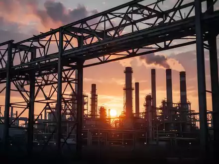 Industrielle Stahlwerk-Silhouette bei Sonnenuntergang als Symbol für die bürokratischen Herausforderungen von CBAM. - Foto: über boerse-global.de