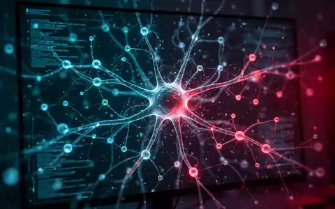 Abstraktes digitales neuronales Netzwerk auf einem dunklen Bildschirm, das Sicherheitsrisiken durch künstliche Intelligenz symbolisiert. - Foto: über boerse-global.de