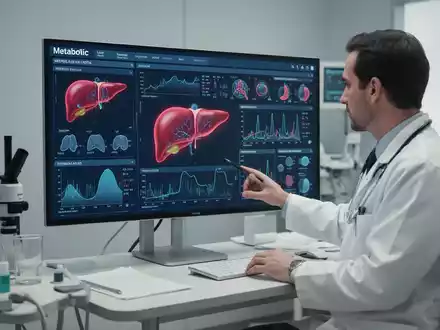 Medizinisches Fachpersonal bei der Analyse von Leberdaten auf einem Monitor zur Früherkennung metabolischer Risiken. - Foto: über boerse-global.de