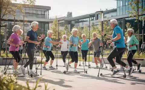 Aktive Senioren bei einer Bewegungsübung im Freien zur Förderung von Mobilität und Gesundheit. - Foto: über boerse-global.de
