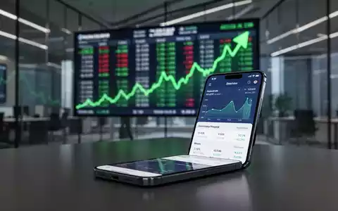 Ein moderner Arbeitsplatz mit Finanzdaten auf einem Smartphone vor einem unscharfen Börsenticker mit steigenden Kursen. - Foto: über boerse-global.de