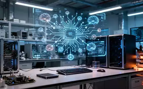 Digitale Benutzeroberfläche mit komplexen Schaltplänen und KI-Netzwerkknoten in einem modernen Halbleiter-Entwicklungslabor. - Foto: über boerse-global.de