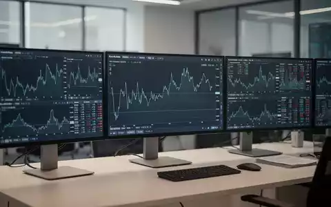 Moderne Handelsbildschirme mit flachen, stagnierenden Börsencharts in einem professionellen Büro. - Foto: über boerse-global.de