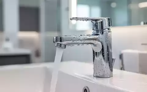 Nahaufnahme eines modernen, glänzenden Wasserhahns in einem sauberen Badezimmer. - Foto: über boerse-global.de