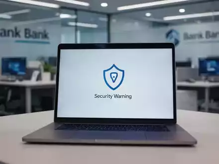 Laptop-Bildschirm mit einem Sicherheitssymbol als Warnung vor Phishing-Versuchen im Finanzsektor. - Foto: über boerse-global.de