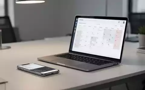 Moderner Büroarbeitsplatz mit Laptop und Smartphone, die digitale Kalender- und E-Mail-Verwaltung anzeigen. - Foto: über boerse-global.de