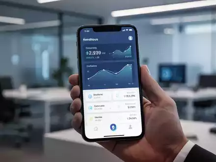 Ein Smartphone zeigt eine moderne Finanzübersicht in der Apple Wallet App in einer professionellen Büroumgebung. - Foto: über boerse-global.de