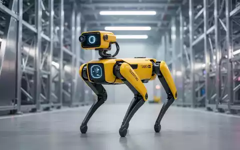 Gelber Boston Dynamics Spot-Roboter in einer Hightech-Industrieanlage, der fortgeschrittene KI-Integration repräsentiert. - Foto: über boerse-global.de