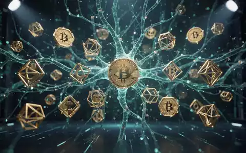 Abstrakte Darstellung eines digitalen neuronalen Netzwerks, das mit leuchtenden Blockchain-Knoten und Kryptosymbolen verschmilzt. - Foto: über boerse-global.de