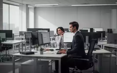 Ein konzentrierter Mitarbeiter an einem modernen Büroarbeitsplatz in einem Büro mit unbesetzten Schreibtischen. - Foto: über boerse-global.de