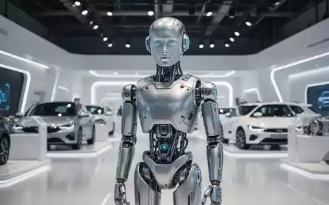 Ein hochmoderner humanoider Roboter steht in einem modernen Autohaus und repräsentiert die Zukunft der Robotik. - Foto: über boerse-global.de