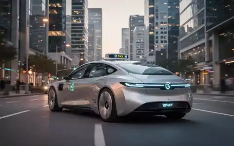 Ein futuristisches autonomes Robotaxi fährt bei Dämmerung durch eine moderne Stadtstraße. - Foto: über boerse-global.de