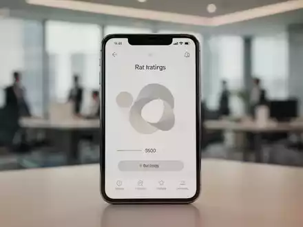 Ein Smartphone-Bildschirm mit abstrakten digitalen Bewertungs-Symbolen in einer modernen Büroumgebung. - Foto: über boerse-global.de