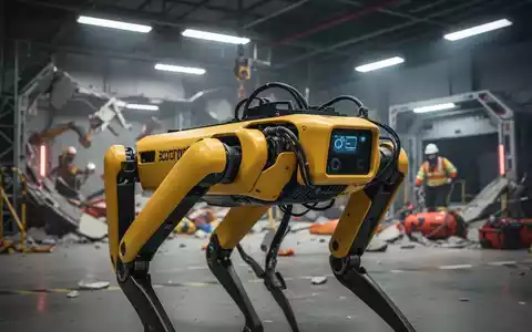 Ein gelber Boston Dynamics Spot Roboter in einer professionellen Katastrophenschutz-Trainingsumgebung. - Foto: über boerse-global.de