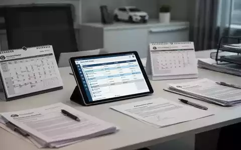 Ein moderner Schreibtisch im Fuhrparkmanagement mit Tablet, Unterlagen und Kalender zur Planung von Betriebssicherheit. - Foto: über boerse-global.de
