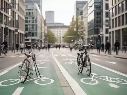 Moderne städtische Fahrradwege und Bodenmarkierungen zur Erhöhung der Verkehrssicherheit in einer deutschen Stadt. - Foto: über boerse-global.de