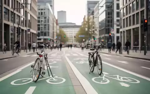 Moderne städtische Fahrradwege und Bodenmarkierungen zur Erhöhung der Verkehrssicherheit in einer deutschen Stadt. - Foto: über boerse-global.de