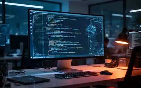 Ein moderner Computerarbeitsplatz mit Programmcode auf dem Bildschirm als Symbol für den Wandel durch Künstliche Intelligenz. - Foto: über boerse-global.de