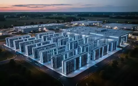Futuristisches, großflächiges Rechenzentrum in der Dämmerung, das fortschrittliche KI-Infrastruktur darstellt. - Foto: über boerse-global.de