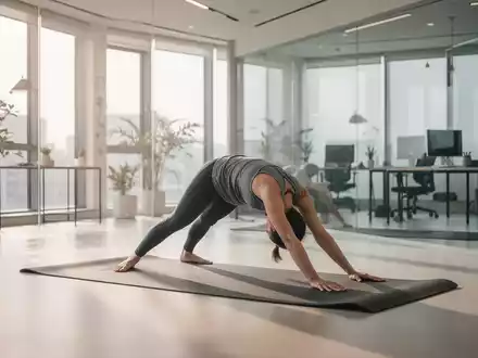 Eine Person praktiziert Yoga in einem hellen, modernen Studio als Teil eines betrieblichen Gesundheitskonzepts. - Foto: über boerse-global.de