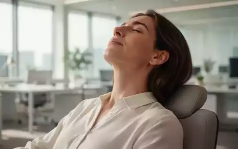 Eine Person sitzt entspannt in einer modernen Umgebung und konzentriert sich auf ihren Nacken- und Kieferbereich. - Foto: über boerse-global.de
