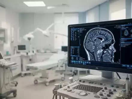Ein medizinischer Monitor zeigt eine Gehirnaufnahme in einer modernen klinischen Umgebung. - Foto: über boerse-global.de